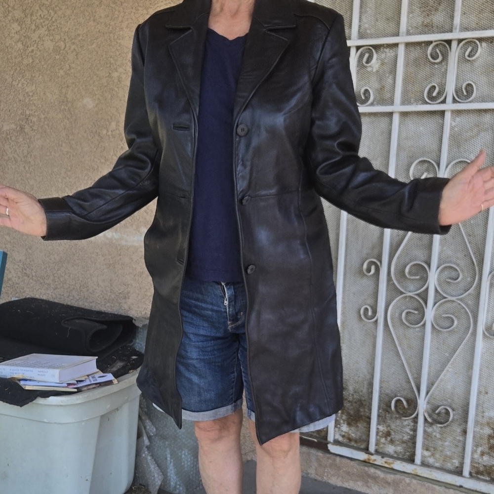 Katina Couture knee length soft leather coat M - Picture 7 of 9